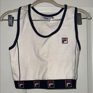 Fila White Sports Bra/ Tank Top with navy blue  Trim